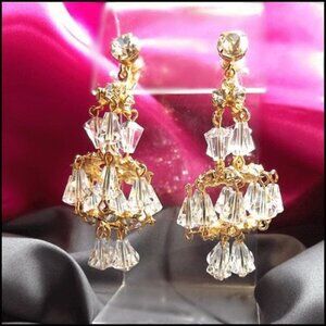 Hattie Carnegie Clear Crystal Chandelier Earrings 1950s Jewelry 15816